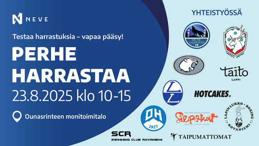 Tervetuloa Neven järjestämään Perhe harrastaa -tapahtumaan la 23.8.2025 klo 10-15