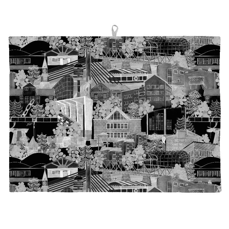 Rovaniemi -keittiöpyyhe mustavalkoinen - Taito Lappi - Taito Shop Rovaniemi