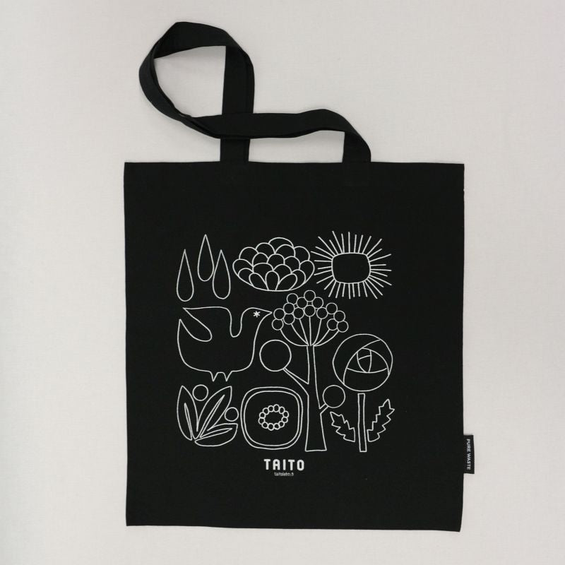 Salainen puutarha -kangaskassi Musta - Taito Shop Rovaniemi - Taito Lappi