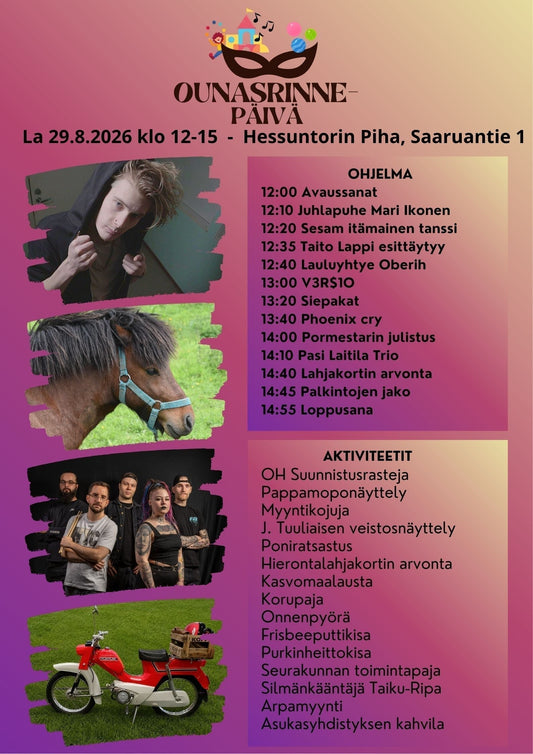 Ounasrinnepäivä 29.8. klo 12-15. Tervetuloa!